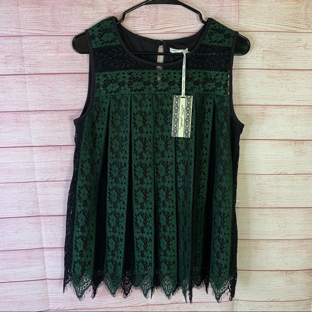 Ultra Pink NWOT Black & Green Lace Blouse